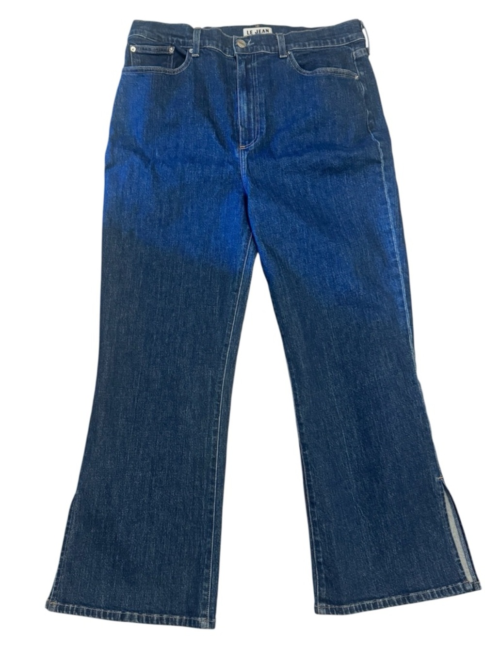 Le Jean Stella Flare high-Rise Blue Jeans with side Hem Slit Sz 32 - Picture 2 of 6